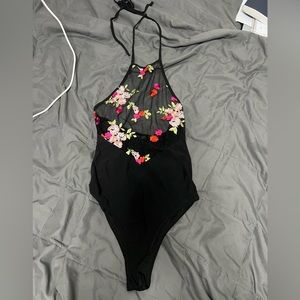 Backless floral see through bodysuit